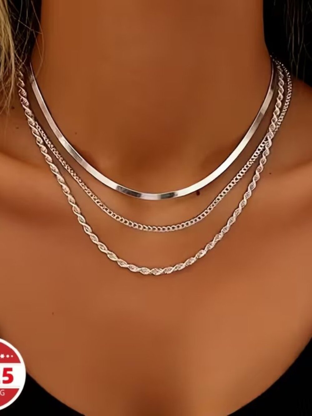 S925 Pure Silvery Stacked Necklace